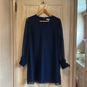 Draper James Trisha Navy Shift Dress with Sheer Sleeves in a Size XL